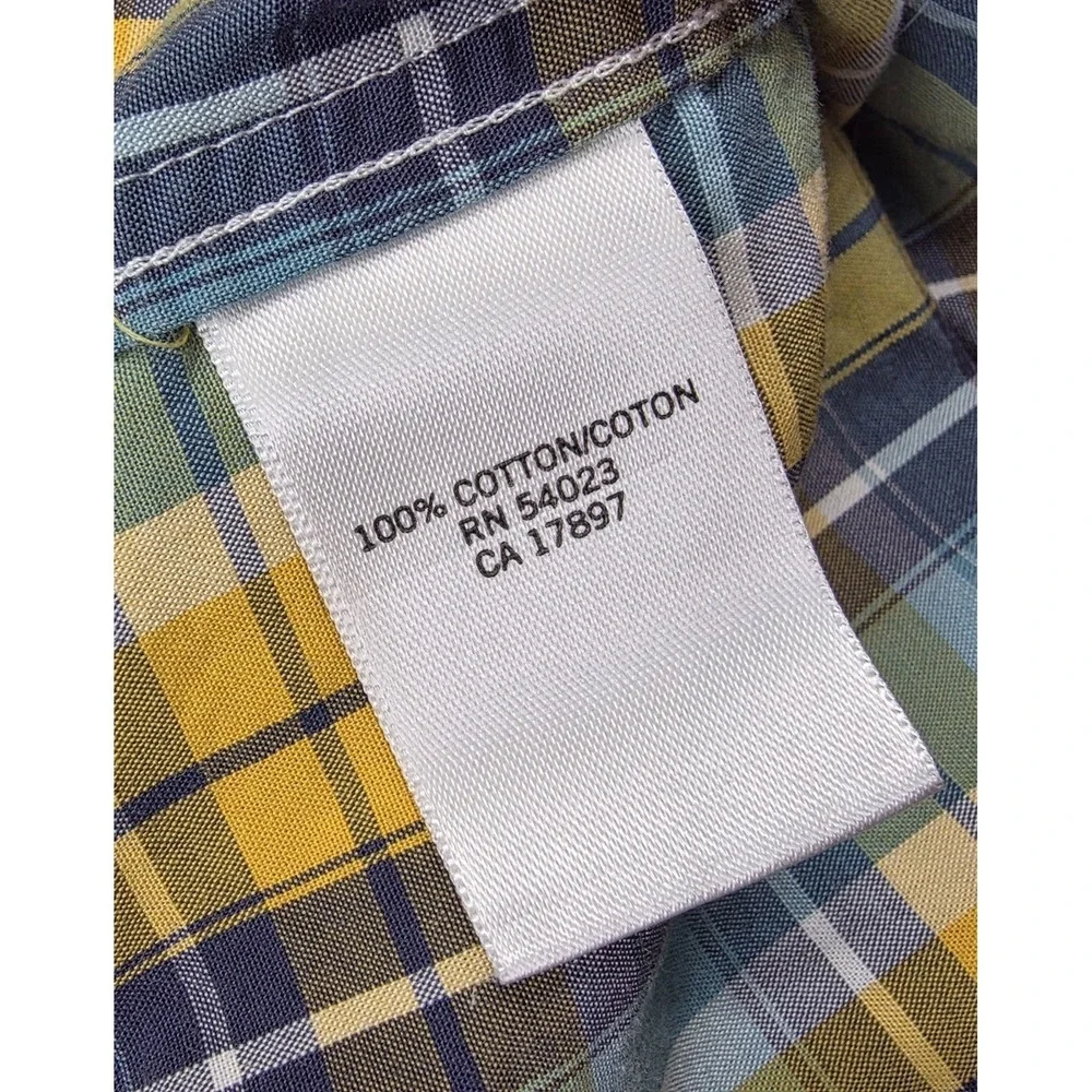 Banana Republic Soft Wash Yellow Blue Plaid Chest Pocket S/S Shirt Men's‎ Size L